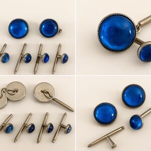 Vintage Blue Cufflinks & Shirt Studs – 1940s Formalwear Set